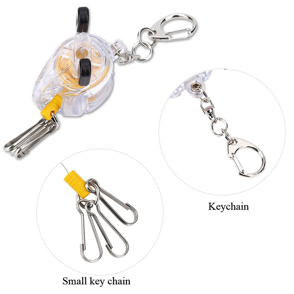 Fishing Retractable Baitcasting Reel Keychain Carabiner Clip W/ steel Wire  Rope