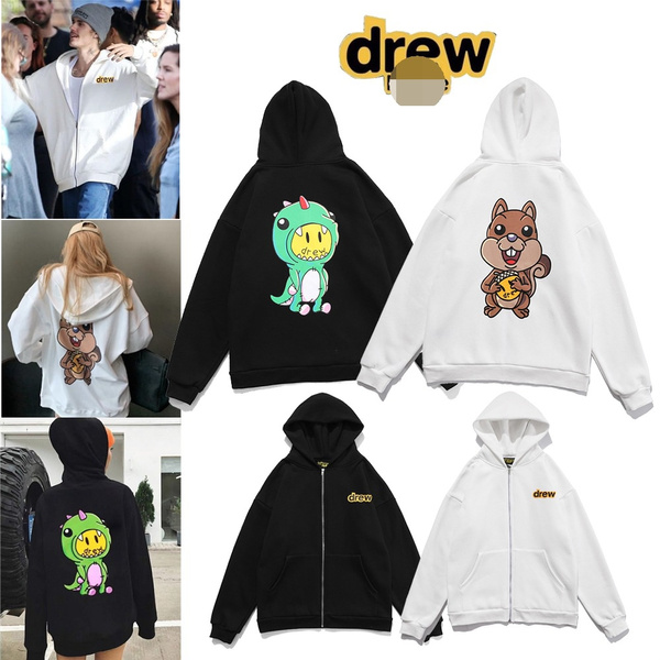 Justin Bieber drew house squirrel white hooded sweater women 2020ss new  lazy fashion jacket