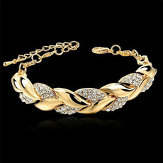Charm Bracelet, 18k gold, leaf, Ladies Fashion