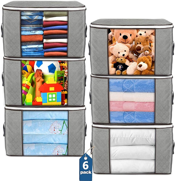 90L Large Storage Bags, 6 Pack Clothes Storage Bins Foldable