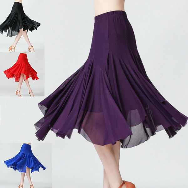 Women Irregular Skirt Ballroom Dance Dancewear Latin Salsa Tango Midi ...