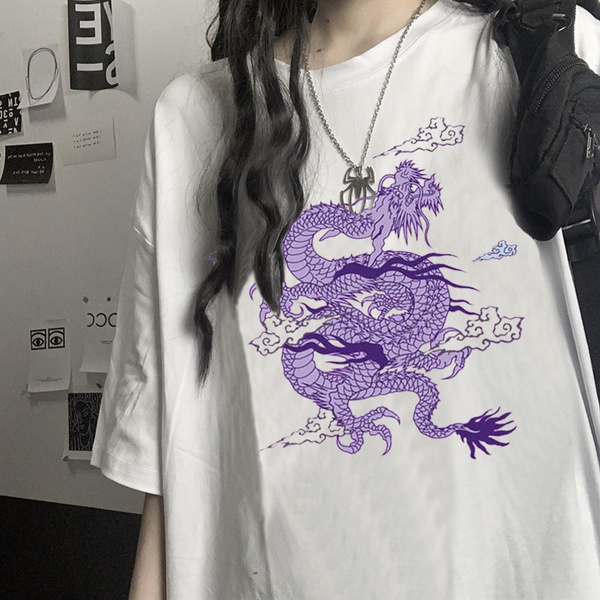 1pcs Purple Dragon Woman Cotton Tshirts Harajuku Dragon Kpop Ropa Mujer  Tops Aesthetic Vintage Femme T-shirts Korean Style Oversized T Shirt | Wish