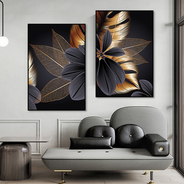 Golden Tree Leaf Canvas Poster Abstract Art Print Modern Home Decoration Picture 