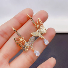 butterfly, golden, pendantearring, Fashion