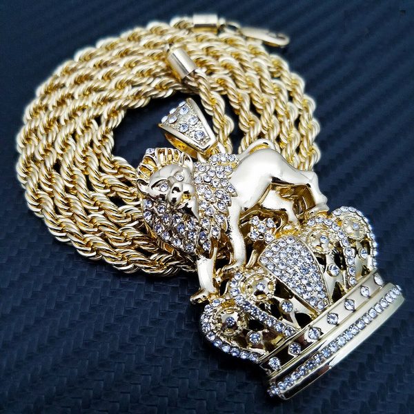 Lion Rapper Chain Full Iced Hip Hop Rapper's Lion King Crown Fashion Pendant & 5mm 30 ...