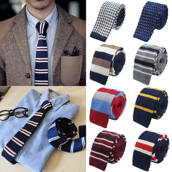 Men's Knitted Knit Leisure Striped Tie Fashion Skinny Narrow Slim Neck ...