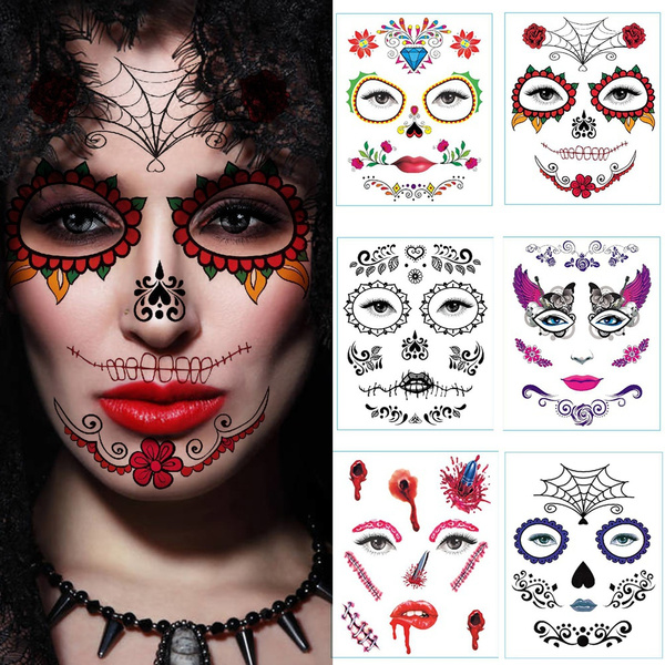 Halloween Temporary Tattoos Stickers Scary Face Sticker For Party