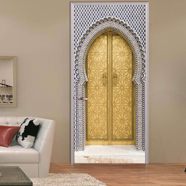 Door Stickers Home Decor Arabic Style Golden Wall Murals Wallpaper Decals Decoration Wish - Arabic Home Decor Style