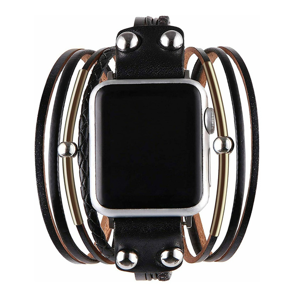 Multi-Layer Leather Wrap Bracelet Compatible with Apple Watch SE Series 9 8  7 6 5 4 3 Ultra 38mm 40mm 42mm 44mm 41mm 45mm 49mm for Women Mens, Boho  Stylish Cuff Bangle