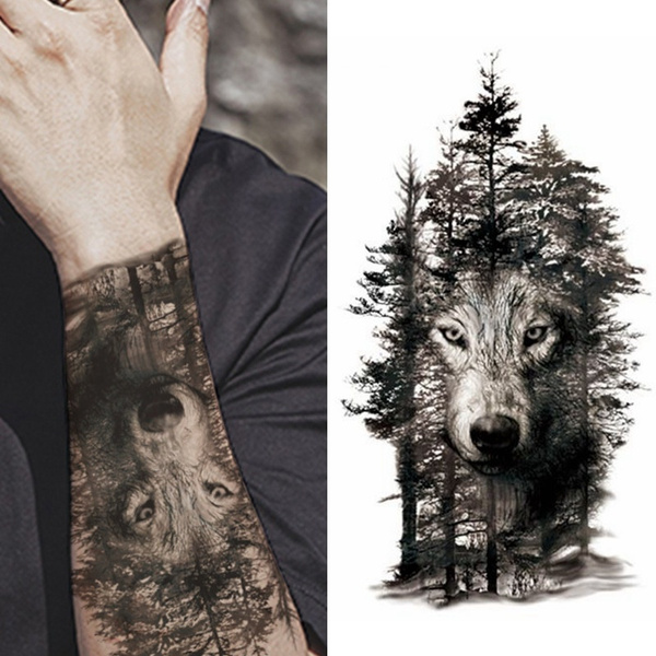 3d Wolf Geometric Temporary Tattoos For Men Boy Forest Feather Fake Tattoo  Dreamcatcher Realistic Coyote Tatoo Large Sheets - Temporary Tattoos -  AliExpress