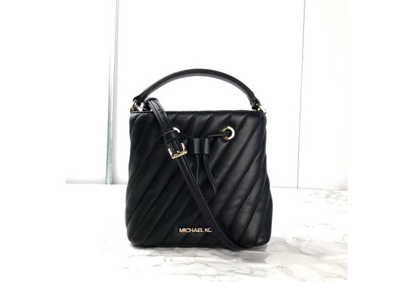 Michael Kors 35T0GU2C0U Suri Small Bucket Crossbody Vegan Leather Hangbag  Black