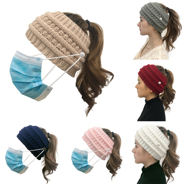 High Bun Ponytail Beanie Hat Chunky 