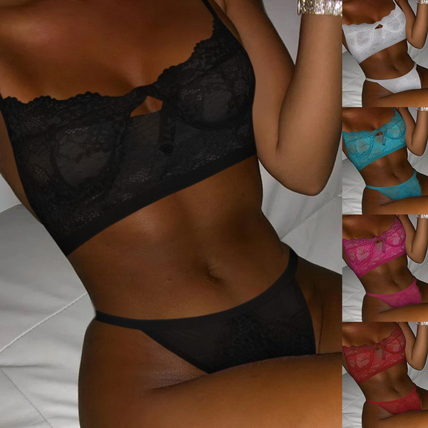 Women Sexy Lace Lingerie Set Comfortable Underwear Pure Color Bra