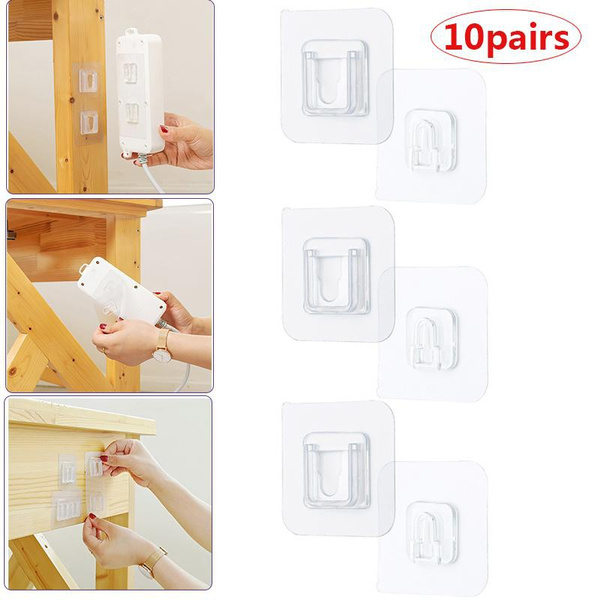 10 Pairs Double-Sided Adhesive Wall Hooks Hanger Strong