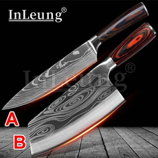 Wood, slicingknive, damascuskitchenknifeset, Stainless Steel