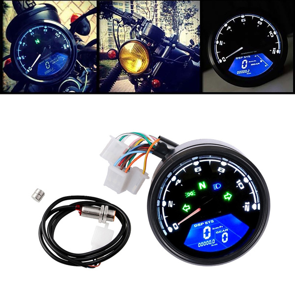 LCD Digital Motorcycle Speedometer Tachometer Cafe Racer Moto