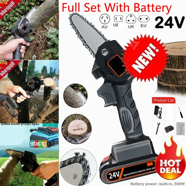 Upgrade 24V Mini Electric Chainsaw Portable 4 Inch Rechargeable