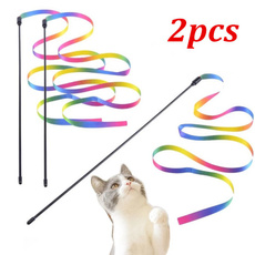 2pcs Cat Sticks Double-sided Colorful Rainbow Ribbon Funny Cat Stick Toys for Pet Cat Interactive Stick Teaser Toys Supplies