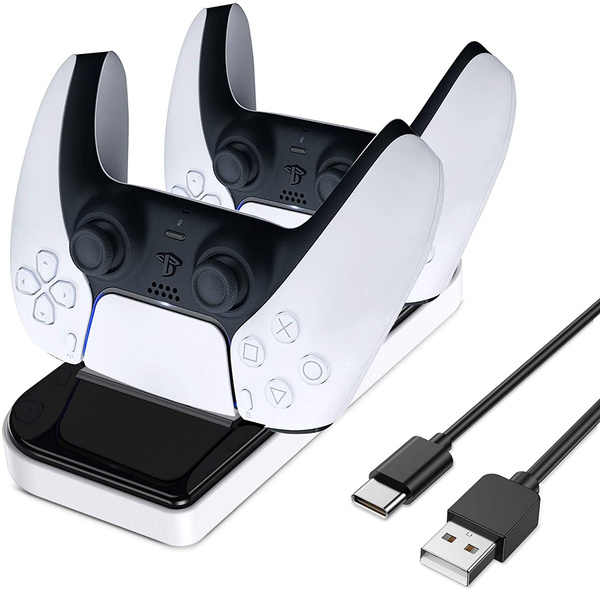 Can Charge with Skin Protector On LORDSON PS5 Controller Charger Portable Base Station with Type-C Connector Compatible with Sony Dualsense PS5 Controller Dual USB Charging Dock Stand 