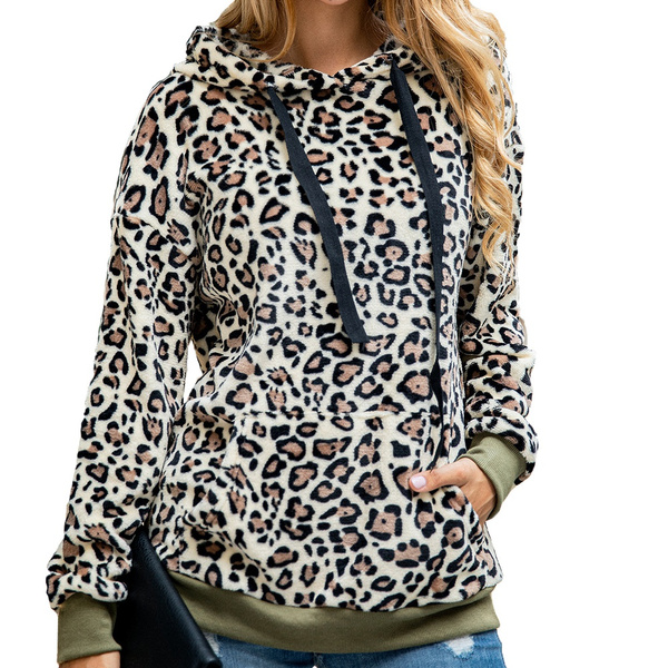 Autumn and winter women s hoodie sexy leopard print thick slim fit