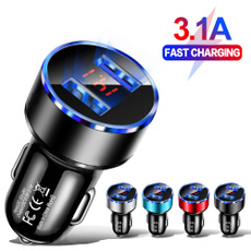 3.1A LED Display Dual USB Car Charger Universal Mobile Phone Aluminum Car-Charger for iPhone 11 Pro Max/XS Max/XR/XS/X/8/7/Plus,Galaxy S20 Ultra/S10/S10+/S10e/Note,LG,iPad Pro/Air 2/Mini,Huawei, Moto,Pixel