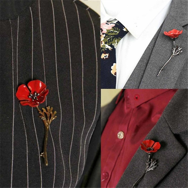 New Unisex 1PC Vintage Style Red Poppy Flower Brooch Lapel Pin