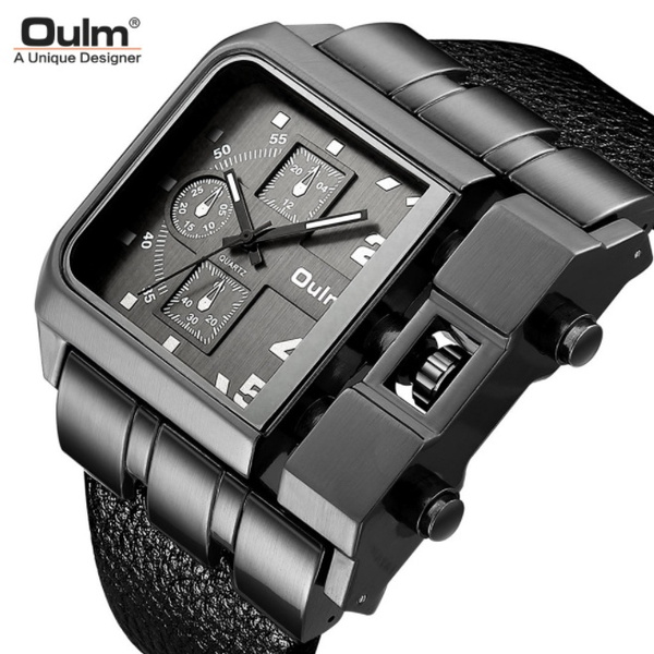 Oulm Oulm Brand Casual Wristwatch Square Dial Wide Leather Strap Men's ...