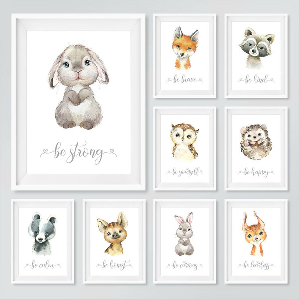 12 Styles Watercolor Baby Animals Wall Posters Inspirational Quotes Print Wall Art Poster Wall Art Wall Decoration Living Room Wall Art Without Frames Wall Mural Wish