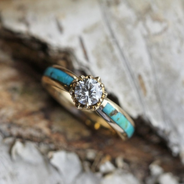 Turquoise and deals diamond ring band