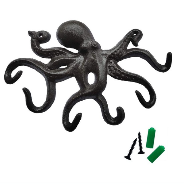 Octopus Key Holder for Wall Cast Iron Key Hooks Decorative Rustic Towel Hooks  Wall Mounted Heavy Duty Coat Hooks with 6 Tentacles for Keys Towel Bags  Scaf