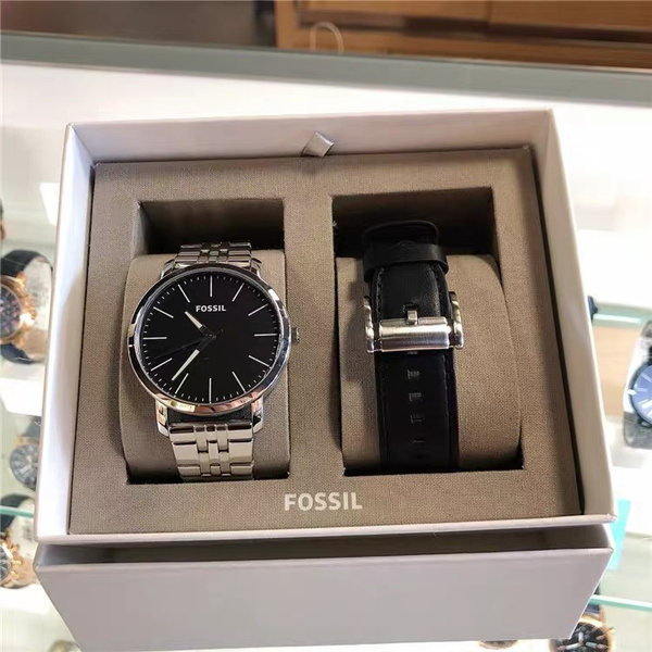 Fossil BQ2466Set Luther Three-Hand Interchangeable Strap Gift Set | Wish