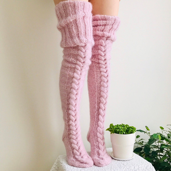 Women Over Knee Socks Warm Sexy Stockings Long Cotton Knit Thigh-High Female