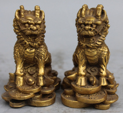 pair, Statue, Chinese, bronze