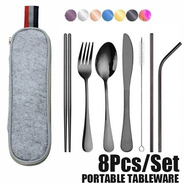 Portable Travel Utensils Set with Case, Stainless