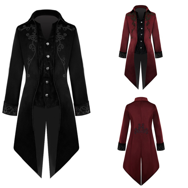 Men Vampire Gothic Tailcoat Long Jacket Tuxedo Suit Showman Fancy Dress ...