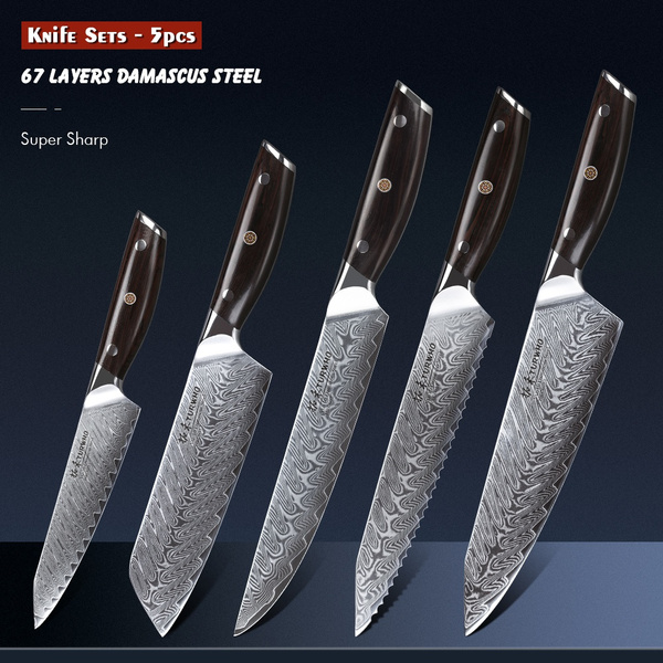 Turwho 7pcs Pro Kitchen Knives Set Japanese Damascus Steel Knife