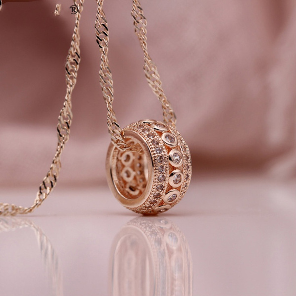 Long White and Rose Gold Beaded Necklace with Round... Pretty Fashion Jewellery