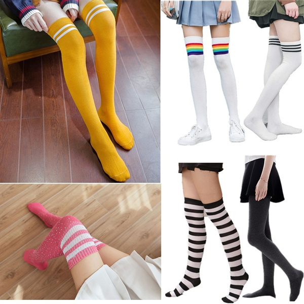 Minimalism Woman Stockings Stripe Japanese-style Over Knee Socks ...