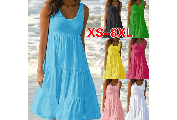 XS-8XL Summer Dresses Plus Size Fashion Clothes Women's Casual Sleeveless  Party Beach Wear Loose Dresses Solid Color A-line Skirt Cotton Round Neck  Off Shoulder Dress Ladies Pleated Halter Mini Dress Tank Top