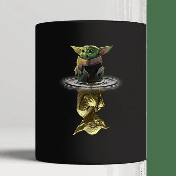 Baby Y*Da Water Mirror Reflection Master Yoda Black Coffee Mug