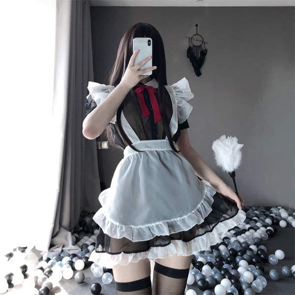 New Kawaii Transparent Cosplay Costumes Maid Lingerie for Women