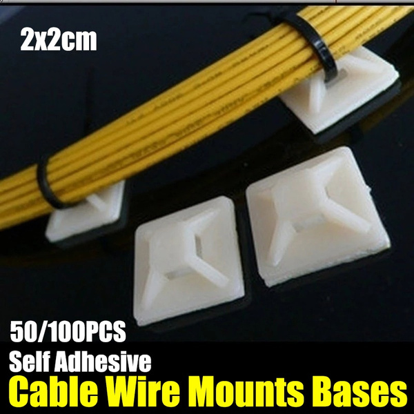 Cable Base 50/100PCS White Cable Base Mounts 2cmx2cm Self Adhesive Cable Wire Zip ...
