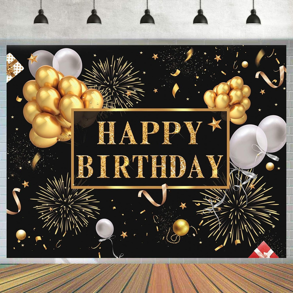 Happy Birthday Backdrop Gold Balloons Stars Fireworks Photography ...