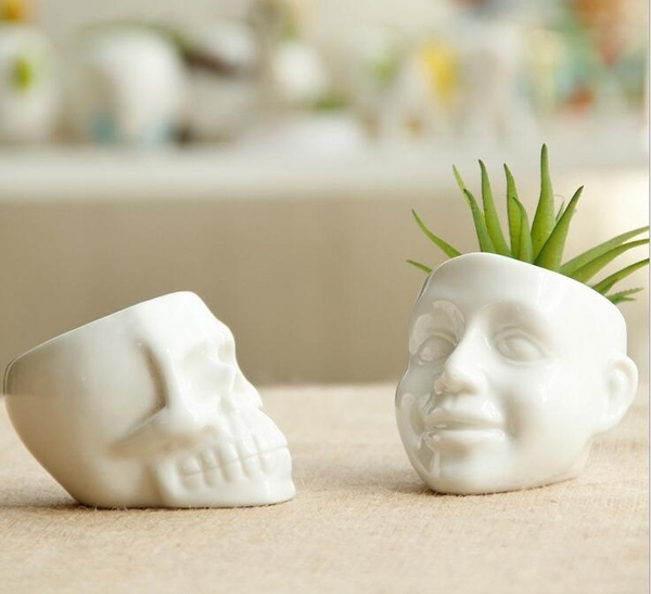 Details about   White Ceramic Cool Skull Capita Plant Potted Small Flower Pot Planter Succulent` 