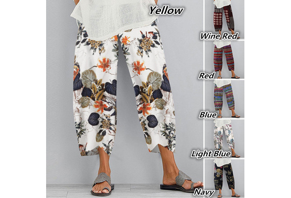 ZANZEA Women Summer Wide Leg Plus Size Casual Baggy Pants Floral Printed  Cotton Trousers