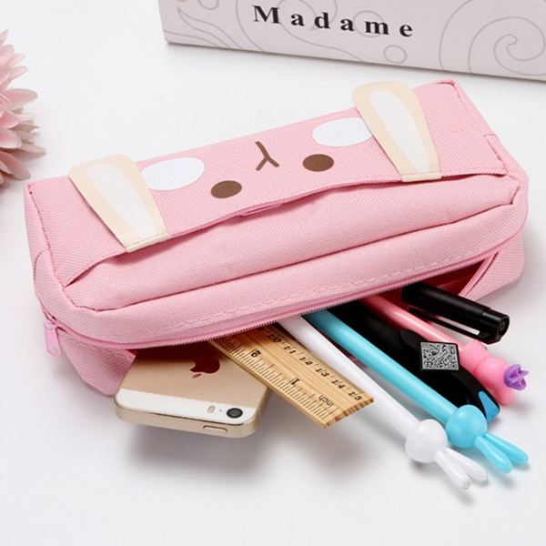 Cute Girl Canvas Pencil Case Coin Stationery Holder Bag Purse Waterproof Pouch 