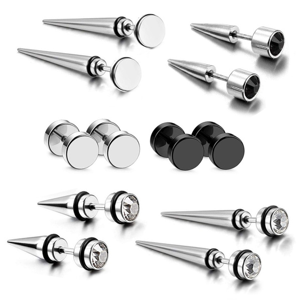 Orecchini A Tappo Finto Espansore Rotondo 8mm In Acciaio Chirurgico – 5 Colori, Paio Nuovo