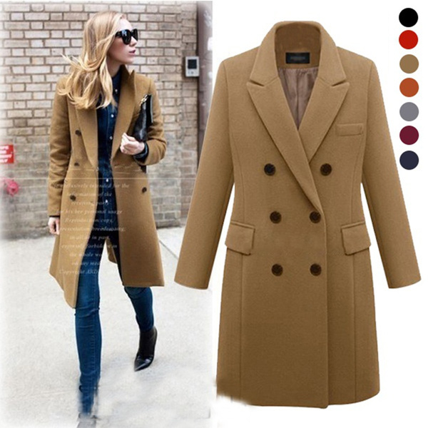 Plus Size XS-5XL Coat Women's Casual Wool Solid Jacket Fashion