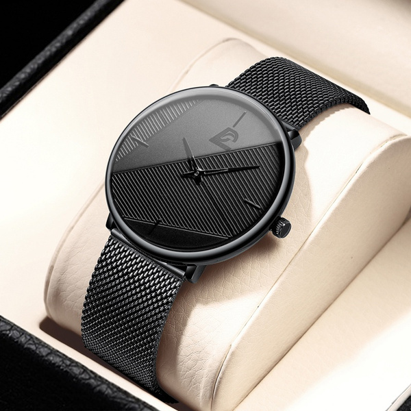 Fashion Mens Watches Luxury Quartz Men Watch Black Stainless Steel Mesh ...