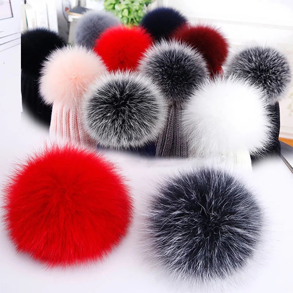 1pc Faux Fur Pom Pom for Hat Keychain Pendant with Press Button/ Elastic  Rope Fake Fur Hat Bubble Removable